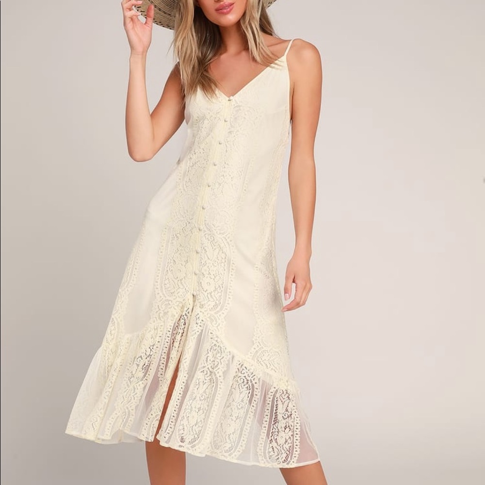 Lulus Cream Lace Button Front Midi Dress